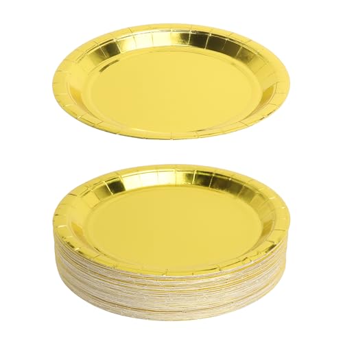 APOMOONS Lot de 50 assiettes de fête dorées de 18,2 cm Pour anniversaire d'enfant garçon et fille Accessoires de décoration Assiettes en carton