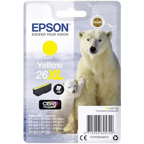 Epson Cartuccia di inchiostro singola originale Claria Orso bianco 26XL dimensioni XL - Cartuccia giallo - 1 x 9,7 ml - I migliori risultati con gli inchiostri originali