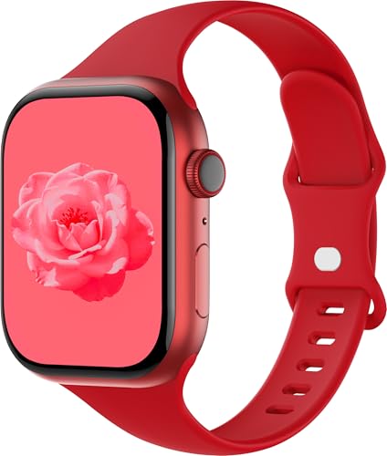 Image of Thin Silicone Band Compatible with Apple Watch 41mm 38mm 40mm 46mm 45mm 42mm 44mm, Slim Narrow Replacement Sport Strap Wristband for iWatch Series 11 10 9 8 7 6 5 4 SE Ultra 3 2 1 Women Men