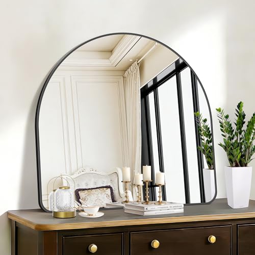 Image of FORBATH Arched Bathroom Mirror 36x36 Inch, Black Bathroom Mirror Wall Mounted Modern Aluminum Alloy Frame Arch Mirror for Bedroom Living Room Entryway, Hanging or Leaning Against Wall