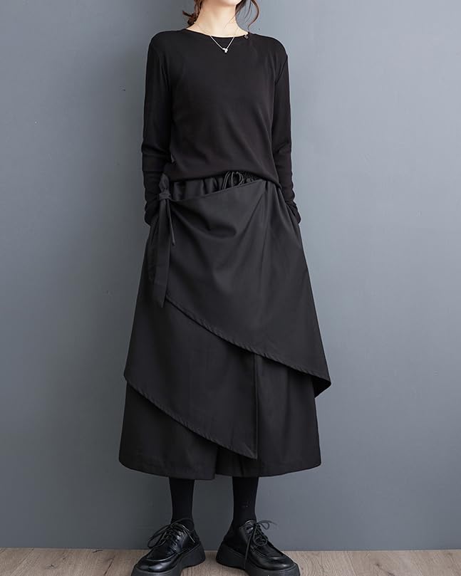 ellazhu Women's Cropped Pants Loose Elastic Wide Leg High Waist Sweatpants Side Pockets GZ636 A4