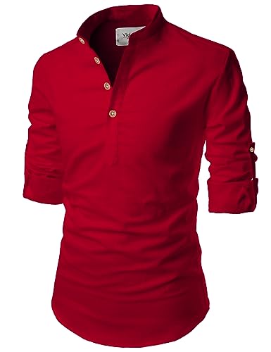 Image of Vida Loca Full Sleeve Mandarin Collor Cotton Casual Slim Fit Shirt for Men's