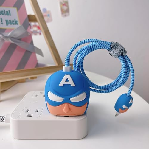 Image of Cartoon 3D Design Protective Case Compatible with Apple 18W - 20W USB-C Power Adapter Charger, Protective Cover for iPhone 18W & 20W Power Adapter Charger with Wire Saver. (Captain America)