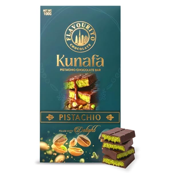 Image of Flavourito Kunafa Pistachio Chocolate Bar 100g, Satisfying, Sharp Snap Of Smooth Milk Chocolate that Gives Way to a Creamy, Rich, and Nutty Pistachio By DECADENT FOODS
