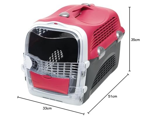Catit Cabrio Carrier, Transportbox fuer Katzen, 51 x 33 x 35cm, rot/grau
