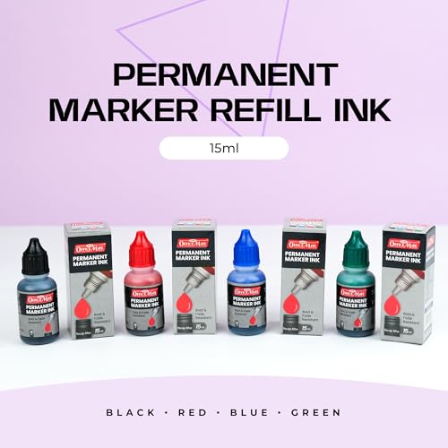 Image of Soni Officemate Permanent Marker Ink -15ml | Pack of 4 (Mix)|Black, Blue, Red & Green | Quick-Dry, Smudge-Free, Long-Lasting | Eco-Friendly