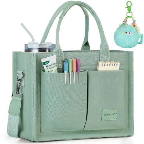 BECOJADDE Structured Canvas Tote Bag for Women, Multi-Compartment Zippered Purse for Work, Bible...