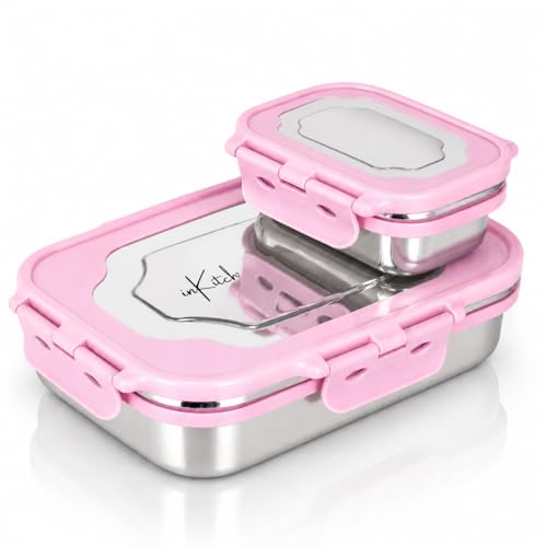 Image of Insulated Stainless Steel Lunch Box Combo Set 800ml with Airtight Leak-Proof Clip Lock Lid, Durable Lightweight Tiffin Box for Office School College Travel, Easy to Clean Food Container (Pink)