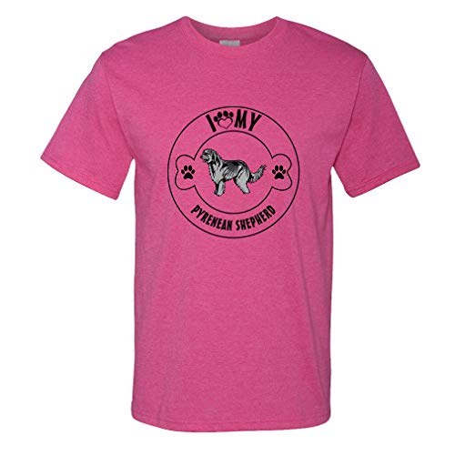 Custom Funny Graphic T Shirts for Men I Love Paw My Pyrenean Shepherd Dog Cotton Top Hot Pink Design Only 2X Large