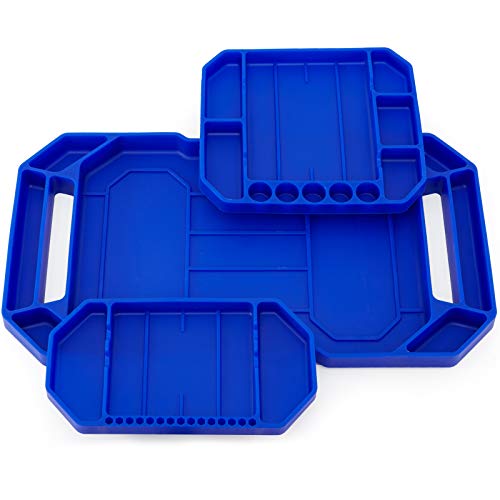 Aocoom 3Pcs Large Non-Slip Flexible Tool Tray, Tool Mat, Tool Organizer, Tool Storage, Tool Holder, Grip Mats, No Magnets (Blue) #TOP8