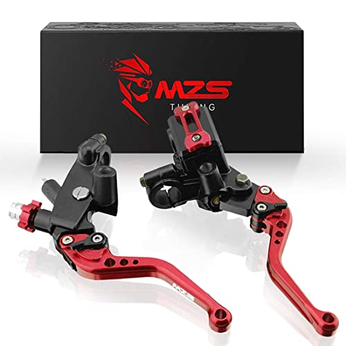 MZS Red 7/8 Levers Set Brake Master Cylinder Clutch Lever Universal Short Adjustable CNC Compatible with Motorcycle Street Sport Dirt Pit Mini Bike Scooter ATV