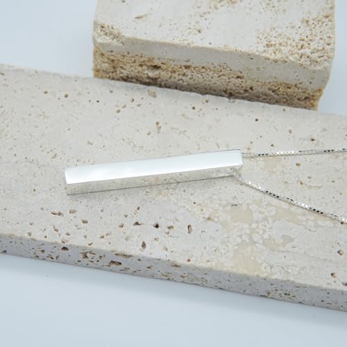 Personalized Sterling Silver Necklace Pendant, 4 Sided Vertical 3D Bar Necklace Pendant, Custom Text, Gift for Women, Mom, Wife4