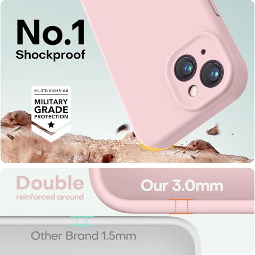 Image of LOVE 3000 Compatible with iPhone 15 Case, [Smooth Silicone Full Coverage Camera] [8ft Drop Protection], Soft Microfiber Lining Full Body Protective Case for iPhone 15 6.1 inch - Pink Sand