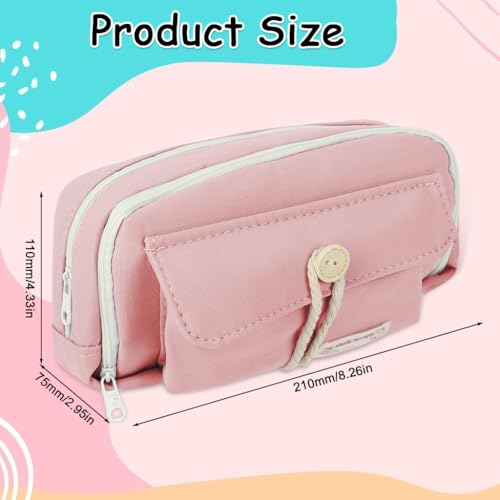 Image of Zibuyu Aesthetic Pencil Pouch for Girls & Boys Double Layer Zip-Up School Pouch, Canvas Pen Storage Organizer Fashion Stationery Pouch for Students, Office Supplies(21x11x7.5cm, Pink)