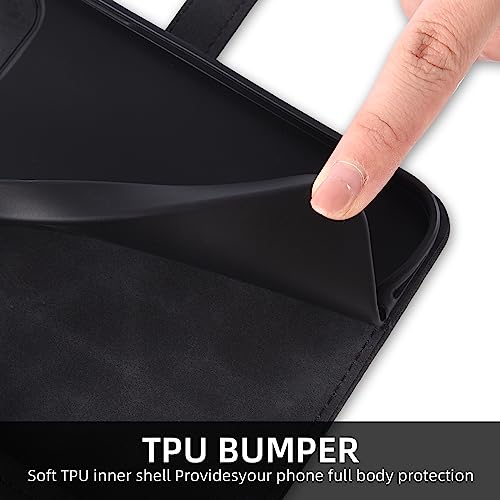 Phone Case for TCL 40 XE 5G/40 X Wallet Cover With Screen Protector and Crossbody Wrist Strap Leather Flip Pattern Zipper Credit Card Holder Stand Cell 40XE5G 40XE EX T609DL 40X T609M Women Men Black