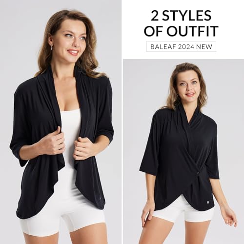 Baleaf Women'S Lightweight Cardigans Open Front 3/4 Sleeve Soft Long Cardigan Breathable Thin For Summer And Fall Kimono Dressy Black M thumb #3