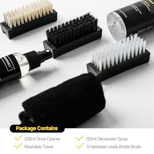 TWINSKY 6-in-1 Shoe Cleaning Kit,Compatible with Birkenstock, with Plant-Based Foam, Deodorizing Spray, 3 Brushes & Microfiber Towel, for Sneaker, Leather, Nubuck, Boot, Suede, Athletic Shoes,etc by TWINSKY - Image 3