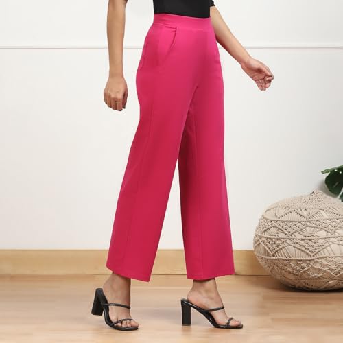 Image of BIBA Women Polyester Relaxed Solid Pants