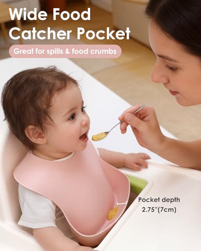 Tiny Marvels Silicone Bibs for Babies with Food Catcher Pocket, Adjustable Waterproof Feeding Bib for Infants & Toddlers, Soft BPA-Free Easy Clean Bib for Everyday Meals - Image 4