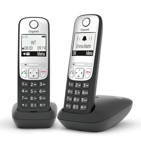 Gigaset A690 Duo - Dos Teléfonos DECT Inalámbrico - Pantalla Gráfica en Blanco y Negro Iluminada - Gran Autonomia, Negro [Versión Española]