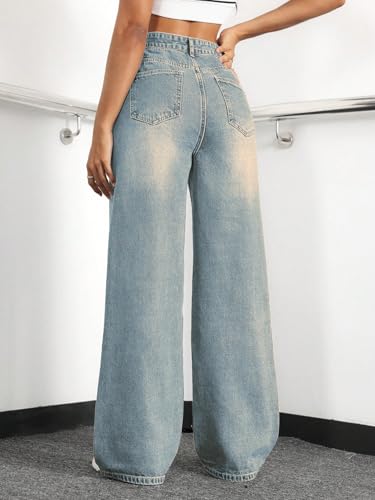 Image of Straight Leg Jeans for Women High Waisted Wide Leg Denim Pants
