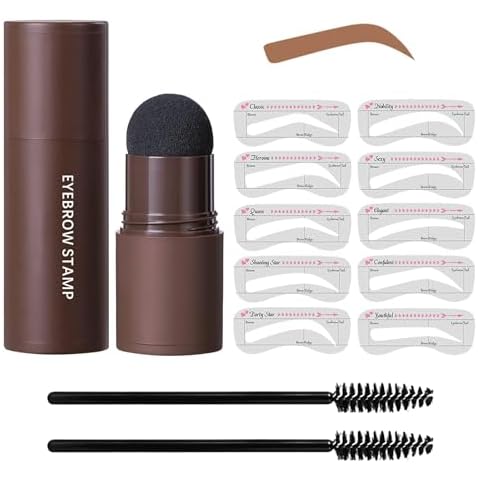 Eye-Brow Stamp Stencil Kit, Waterproof Brow Stamp Shaping Kit Eyebrow Definer, Eyebrow Filling Powder Stamp, Women Makeup Tools with 10 Reusable Eyebrow Stencils, 2 Eyebrow Brushes (Light Brown) Cover