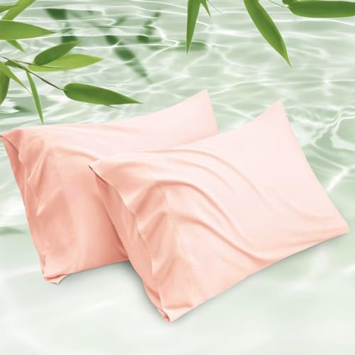 Image of Mush Bamboo Pillow Cover Set of 2 | 400 TC | 100% Bamboo Pillow Cover for Hair and Skin | Breathable, Silky Soft and Envelope Pillowcases for Hot Sleepers & Night Sweats | 17 inchx 27 inch (Peach, King)