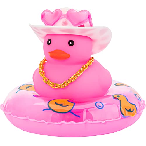wonuu Pink Rubber Duck Heart-Shaped Sunglasses Rubber Ducks for Cars Funny and Cool as Car Ornament Gifts Pink Cowboy Hat