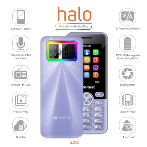 Image of Micromax All-New S213 Dual Sim Keypad Phone with Dedicated Notification Ring | Big 2.4 inch Display | Powerful 2500mah Battery | Wireless FM | Auto Call Recording | Purple |