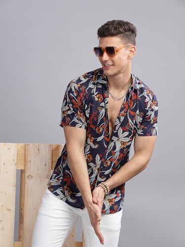 Image of MODERN ELEGANCE Men Slim Fit Navy Small Liberty Floral Printed Casual Shirt