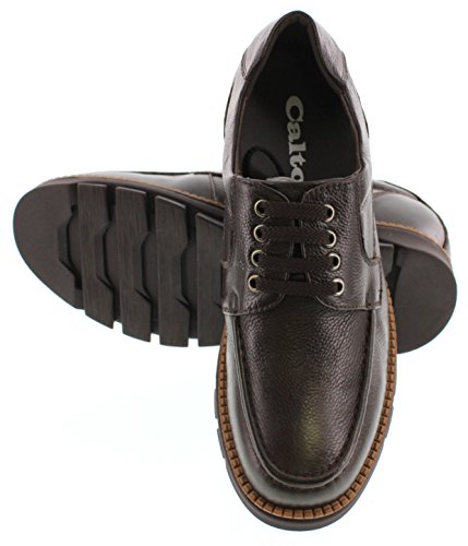 CALTO Men's Invisible Height Increasing Elevator Shoes - Dark Brown Pebble Grain Leather Lace-up Casual Shoes - 3 Inches Taller- G63811 - Size 9 D(M) US4