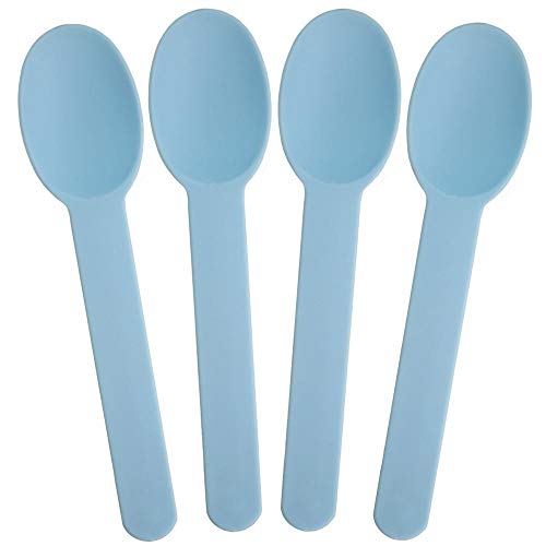 25 Count Light Blue Heavy Duty Plastic Spoons - Disposable and Reusable Frozen Yogurt Ice Cream Spoons - Frozen Dessert Supplies