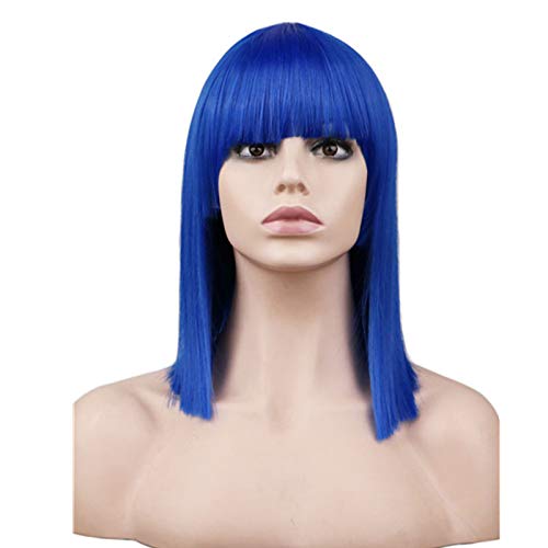 28" Natural Full Wigs Hair Long Wavy Wig Synthetic Heat Resistant Ombre Silver Gray Full Curly Wig with Free Wig Cap for Women Girls Party Cosplay Halloween Costume Accessories (Blue)