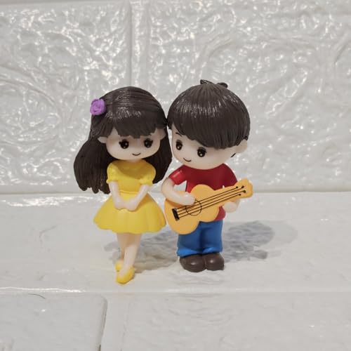 Image of Miniature Guitar Couple Figurine for Mini Garden Decor Dollhouse Accessories Fairy Garden Showpiece Gift Item for Home Office Desk