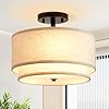 Ceiling Light,2-Layer Drum Shaped Light Fixture Ceiling,3 Light Semi Flush Mount Ceiling Light, 12.6“ Modern Fabric Line Ceiling Light Fixtures,Ideal Bedroom Light Fixtures Ceiling,Living Room,Kitchen