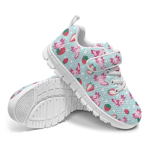 Glomenade Strawberry Axolotl Print Toddler Boys Girls Shoes Slip On Barefoot Shoes Little/Big Kid Running Shoes with Adjustable Strap for Indoor Outdoor