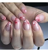 24Pcs Valentines Nails Heart Press on Nails Short Almond Fake Nails Valentine's Day Nails with Va...