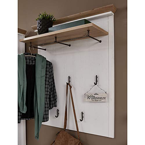 Lomadox Landhaus Garderobenpaneel mit Hutablage in Pinie weiß - Breite:...