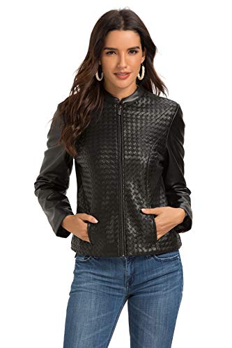 Preisvergleich Produktbild Escalier Damen Lederimitatjacke Kunstleder Jacke Motorradjacke Bikerjacke Winddicht Jacke mit Reißverschluss und Tasche, 3XL, Schwarz