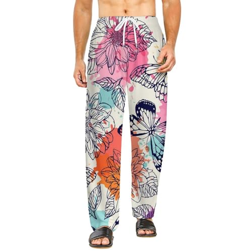 Pantalon de détente femme avec poches et bas pyjama long papillons S