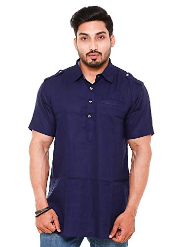 Image of Mens Cotton Linen Half Sleeve Plus Size Short Kurta