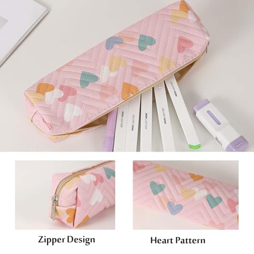 Image of Small Pencil Pouch Cute Makeup Heart Pen Bag Women Office Stationery Comestic Bag