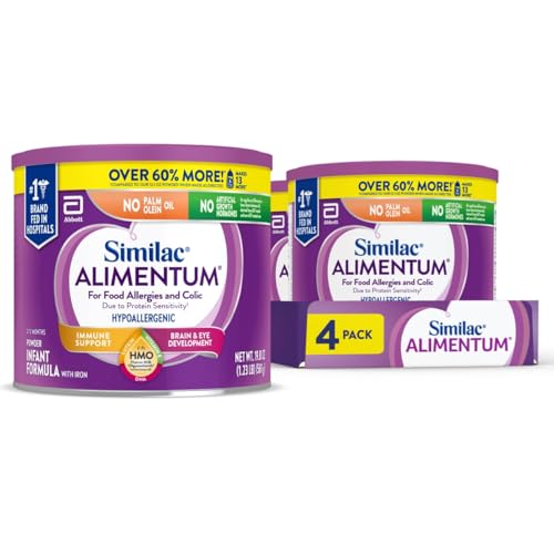 Image of Similac Alimentum with 2’-FL HMO Hypoallergenic Infant Formula, for Food Allergies and Colic, Suitable for Lactose Sensitivity, Baby Formula Powder, 19.8-oz Value Can, Pack of 4
