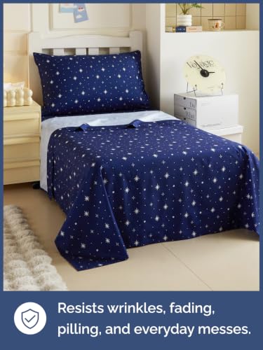 Image of Kids Twin Size Starry Bed Sheets - 3 Piece Kids Starry Sheet Set - Celestial Night Bedding - Ultra-Soft, Cute & Cozy - Breathable & Machine Washable - Navy Bed Set for Boys, Girls, Teens & Toddlers
