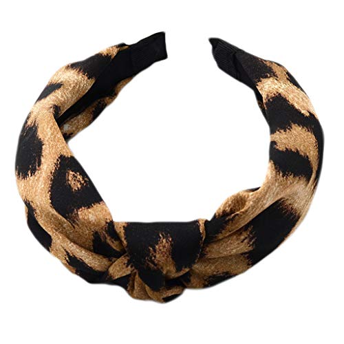 Simdoc Women Ladies Vintage Satin Hairband Leopard Print Textured Turban Headbands Twisted Knotted Headbands Hair Hoop,Gray/Coffee