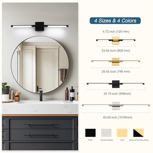 Image of TODOLUZ 30-Inch 5CCT 18W LED Vanity Lighting, Black Bathroom Light Fixture Over Mirror 2700K-5500K with Adjustable Lamp Tube