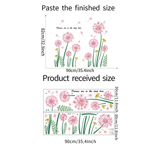Ocxeqjx Pink Dandelion Wall Sticker Butterfly Wall Decor Self-Adhesive Wallpaper Floral Wall Decals Decorative Living Room Bedroom Background Wall Wallpaper Home(Pink02) #TOP5