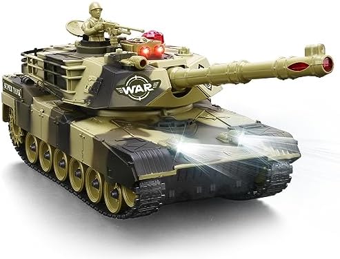Remote Control Tank for Boys - Kids Simulated Army Tank Toy, 1:28 Scale 8 Channels RC Tanks with Toy Soldiers, 2 Batteries, Rotating Turret & Sound, Military Toys Great Gift for Boys Age 8 9 10