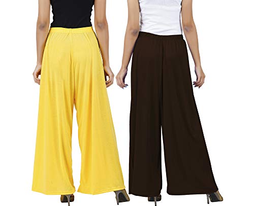 Image of Buy That Trendz M to 4XL Cotton Viscose Loose Fit Women M to 6XL Flared Wide Leg Palazzo Pants for Yellow Chocolate Brown 2 of Pack Combo XXX-Large