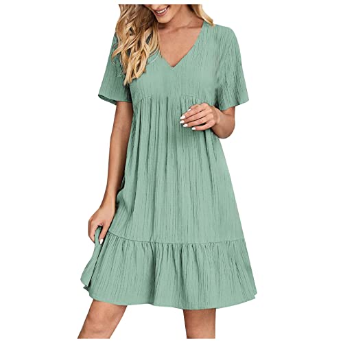 Sommerkleid Damen Knielang Geschenke für Frauen Sexy Rückenfrei Geraffte Club Party Mini Kleider Sommer Casual Strandkleid Blumen Elegant Kleider Abendkleid Knielang Kurzarm V-Ausschnitt Samt COC